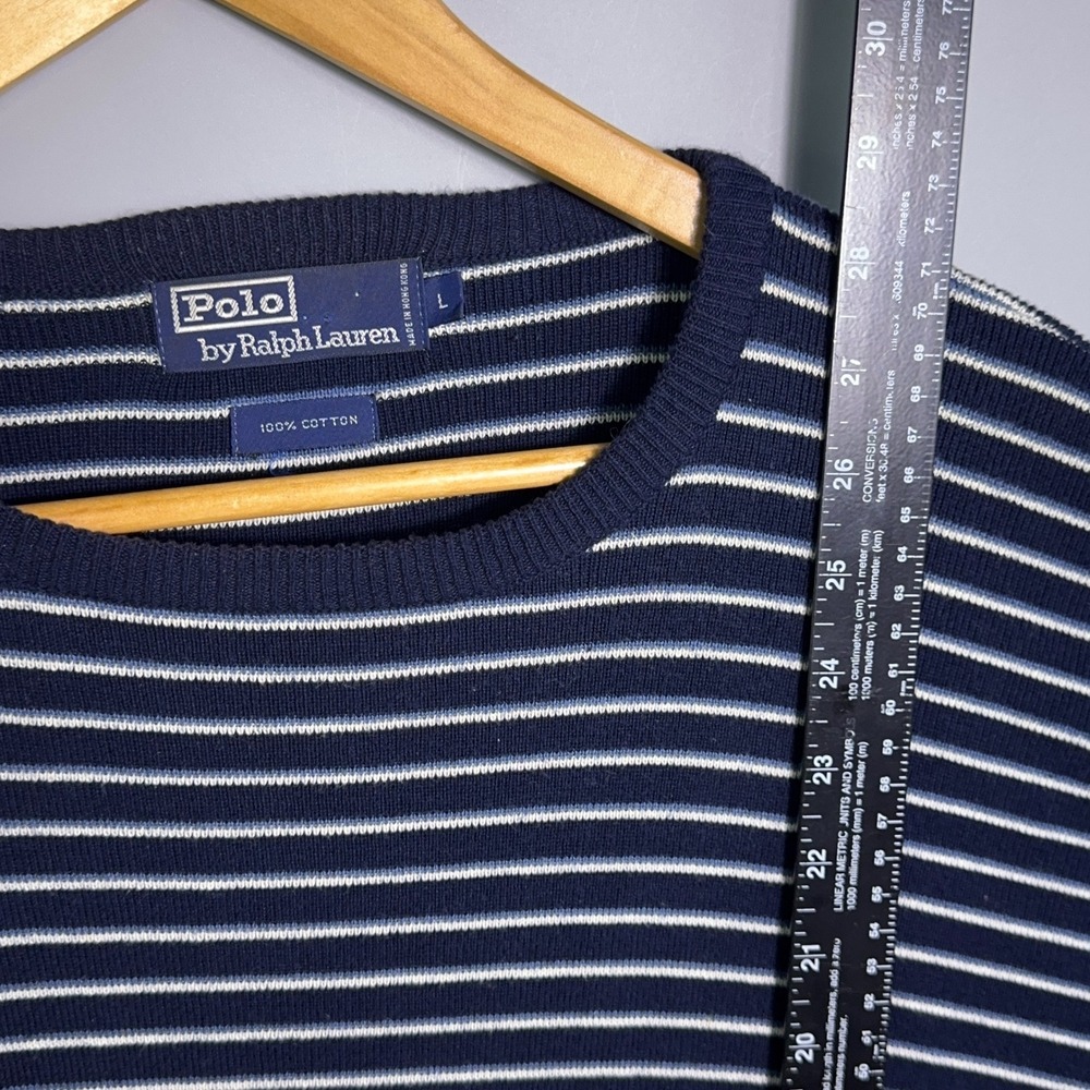 Polo Ralph Lauren Shirt Mens Size Large Striped Cotton Knit Navy Blue White - Picture 7 of 10